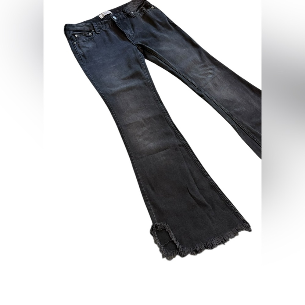 We The Free Flare Jeans Black Ash Wash Raw Hem High Rise Size 25 Free People - Picture 5 of 8